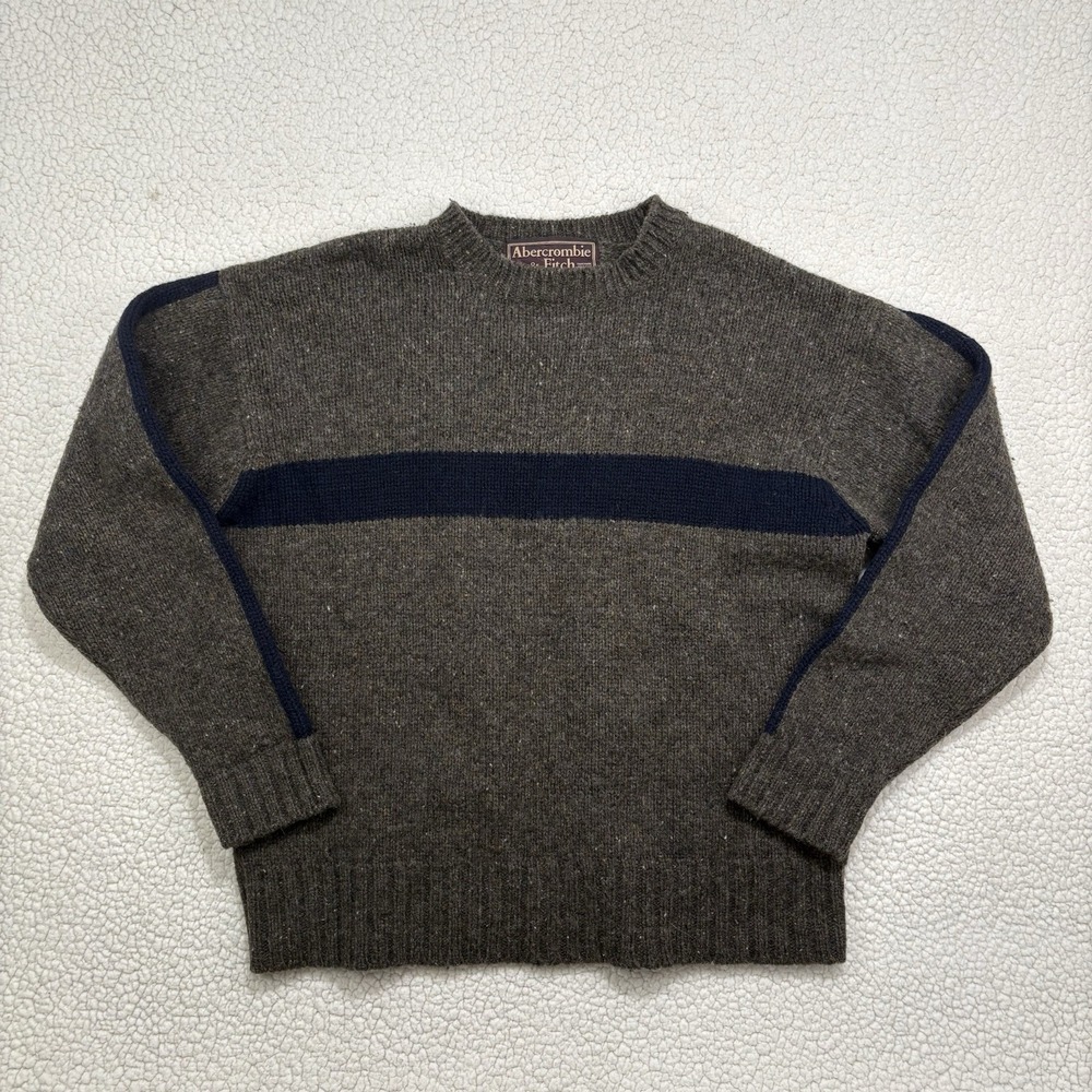 Vintage 90s Abercrombie & Fitch Sweater Mens XL Wool Shetland Stripe Brown Navy